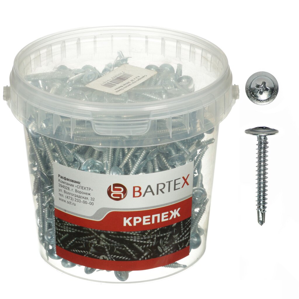 Саморез универсальный, с прессшайбой, сверло, диаметр 4.2х25 мм, 1000 шт, банка, Bartex линейка 1000 мм железо bartex