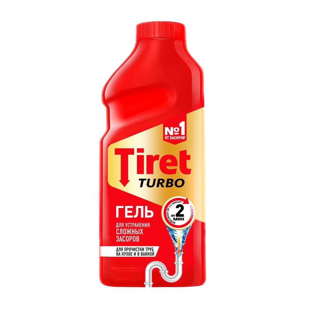 Средство от засоров Tiret, Turbo, гель, 500 мл биоразлагаемое средство для прочистки канализационных труб для всех труб и септиков synergetic