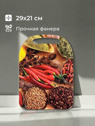 Доска разделочная дерево, 29х21 см, с ручкой, Красный перец, К-17