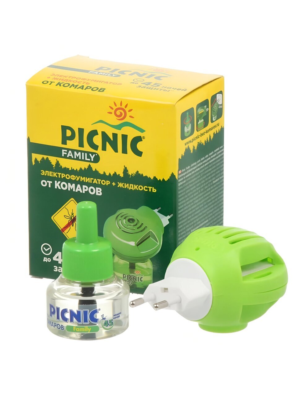 Репеллент от комаров, фумигатор с жидкостью, 45 ночей, Picnic, Family, 30 мл