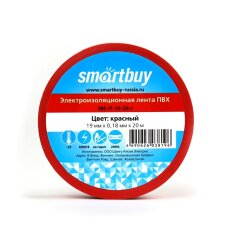 Изолента ПВХ, 19 мм, красная, 20 м, Smartbuy, SBE-IT-19-20-r