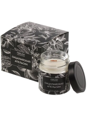Свеча ароматизированная, 7.5х7 см, в стакане, Fbrush, Сицилийский апельсин, соевая, Black Aroma Home, 200 мл, SSB200-1