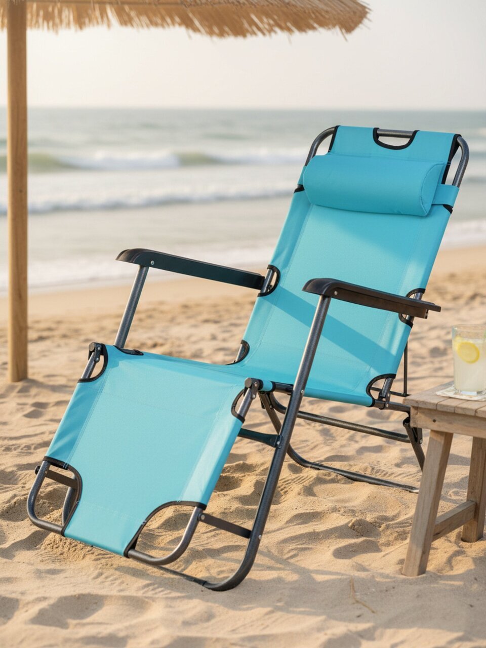 Шезлонг пляжный склад, мет-л, 153х60х80 см, 100 кг, син, оксфорд 600D