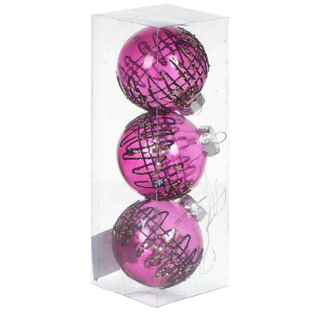 Елочный шар 3 шт, фиолетовый, 8 см, пластик, SYQD-012118