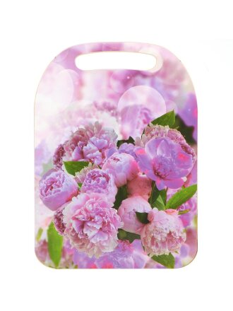 Доска разделочная дерево, 29х21х0.6 см, с ручкой, прямоугольная, Пионы, К-149