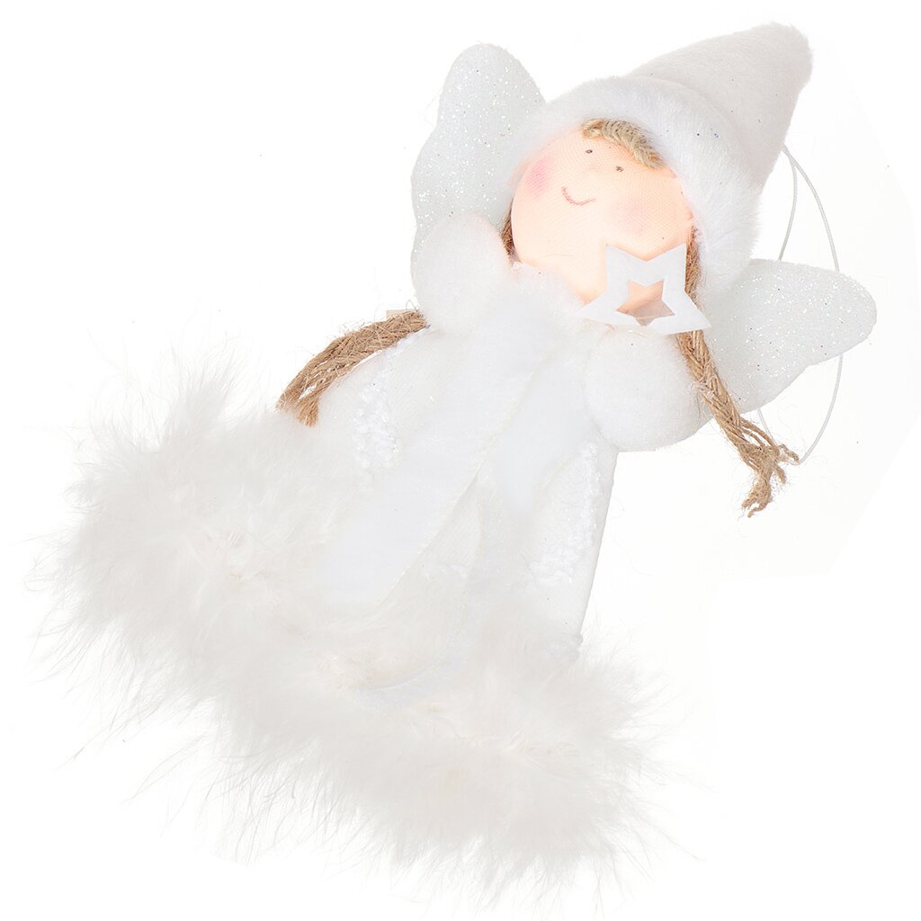 Елочное украшение Ангел, белое, 15 см, текстиль, SYTS-431937 flamingo игрушка для кошек овечка текстиль 16см