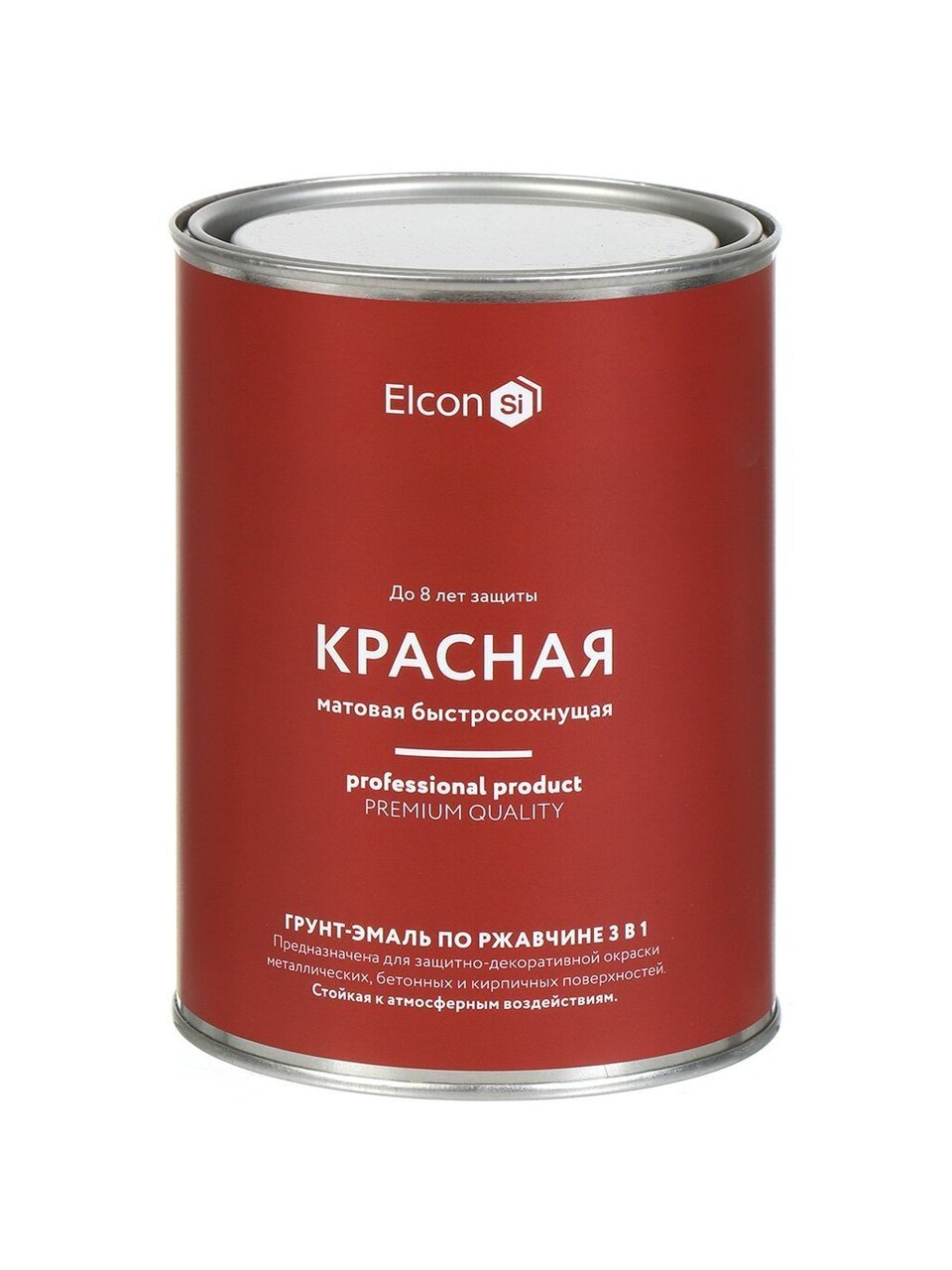 Грунт-эмаль Elcon, 3в1 матовая, по ржавчине, смоляная, красная, RAL 3020, 0.8 кг