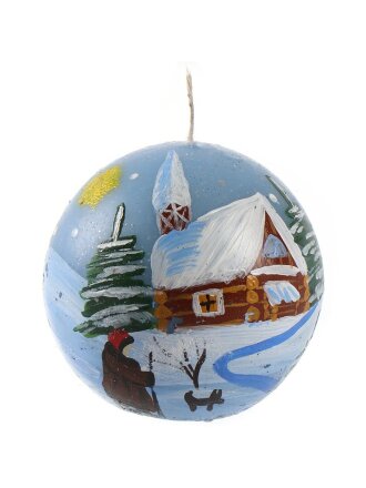 Свеча декоративная, 6.5х6.5 см, шар, голубая, Evis, Зимний день, с новогодней росписью, 35 0558 8069