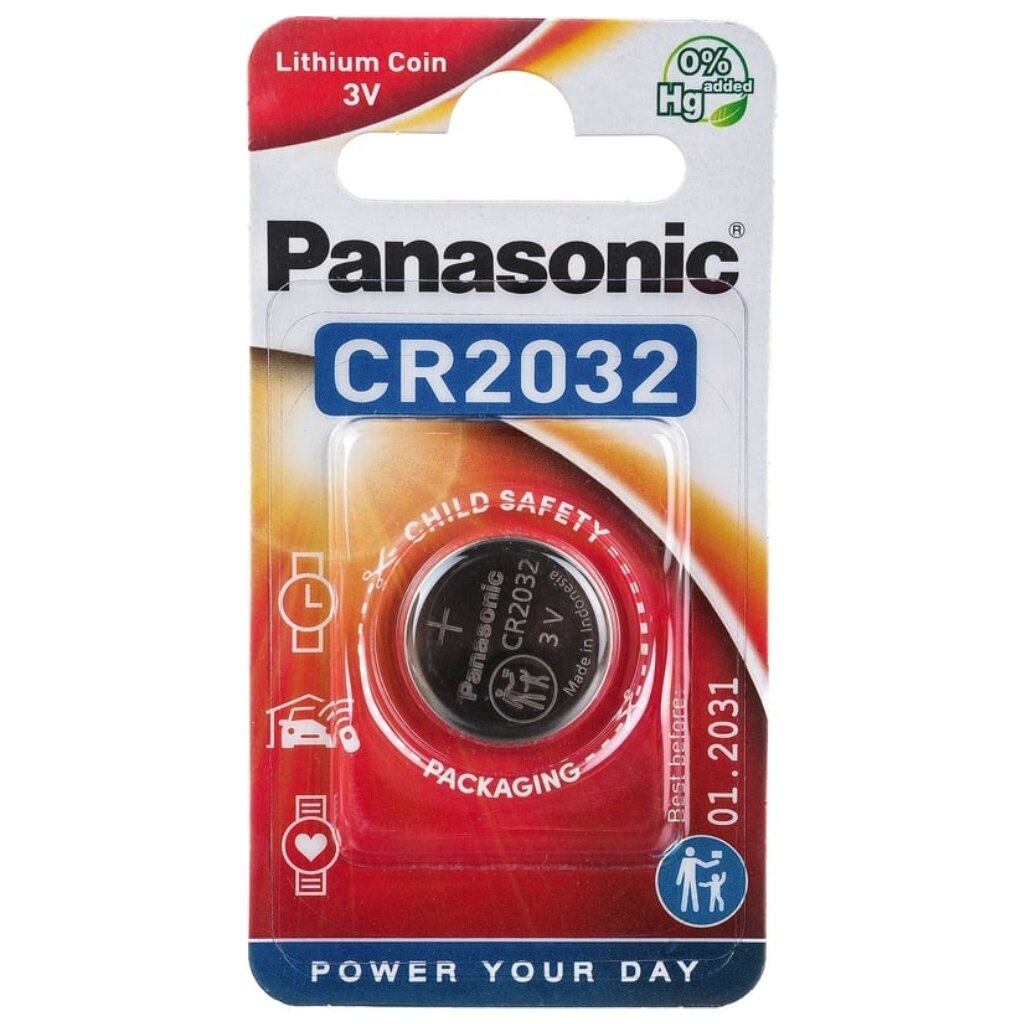 Батарейка Panasonic, CR2032, Power Cells, литиевая, 3 В, блистер, 2765