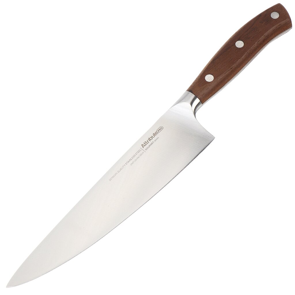 Нож кухонный Attribute, Gourmet, поварской, нержавеющая сталь, 20 см, рукоятка дерево, APK000 нож для стейка attribute knife country akc235 11см