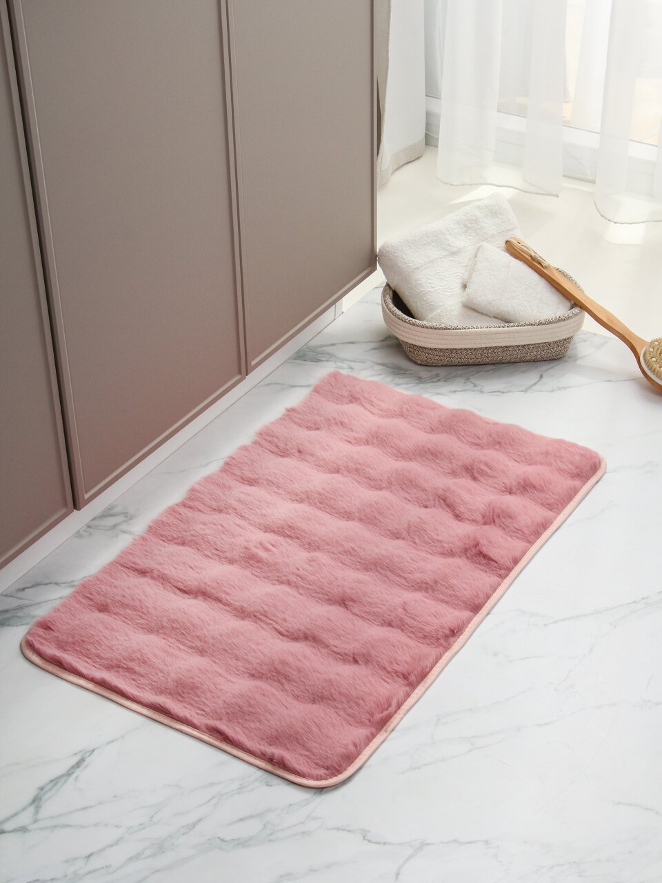 Коврик для ванной, 0.5х0.8 м, полиэстер, розовый, Silvano, Ангора, Y4-11479