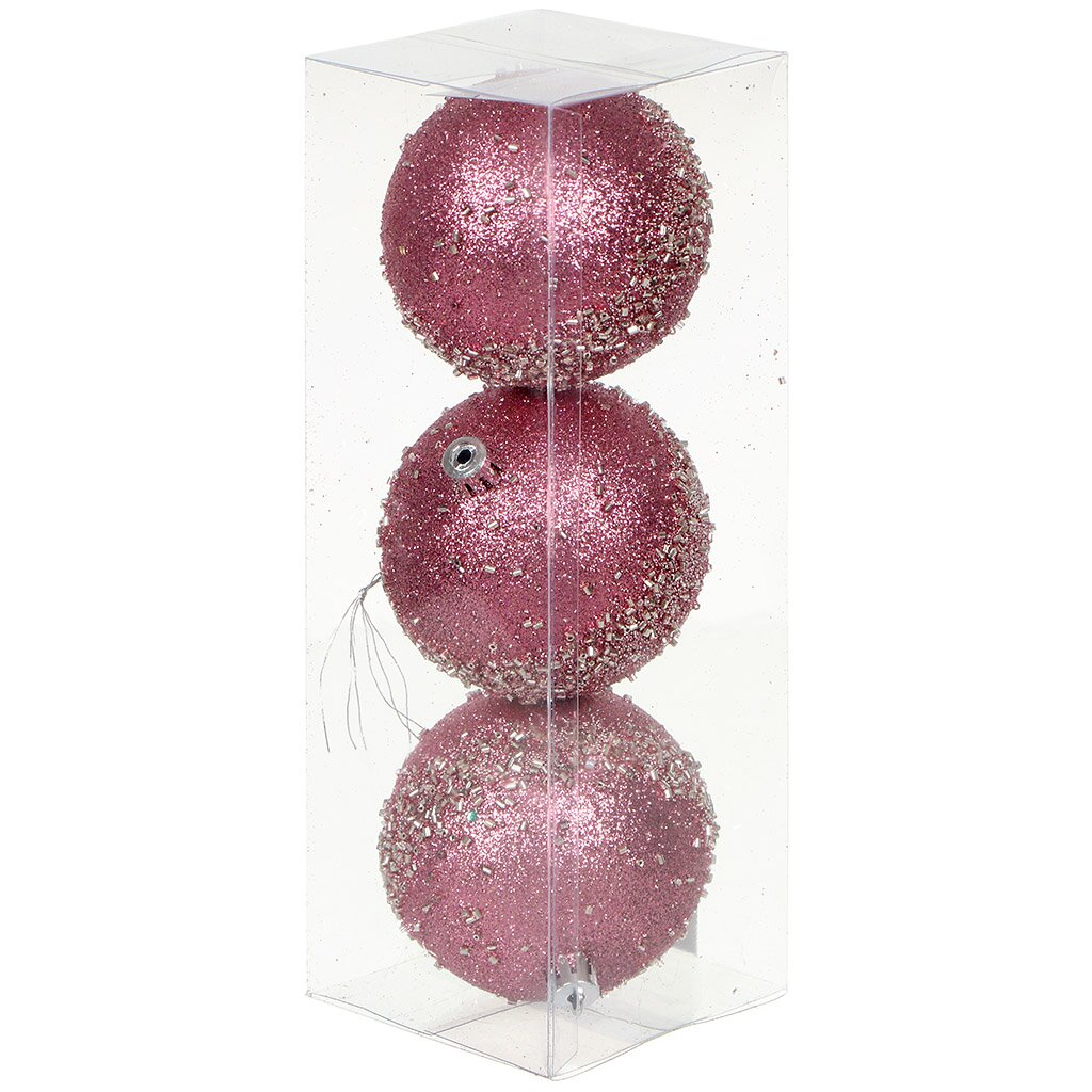Елочный шар 3 шт, rose pink, 8 см, пластик, SYQB-0119245RP