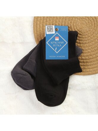 Носки для мужчин, хлопок, Красная ветка, серый, черные, р. 27, 2 пары, С2058