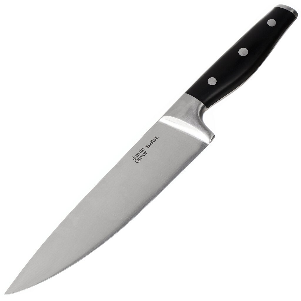 Нож кухонный Tefal, Jamie Oliver, поварской, нержавеющая сталь, 20 см, рукоятка пластик, K2670144 нож кухонный tefal jamie oliver поварской нержавеющая сталь 20 см рукоятка пластик k2670144