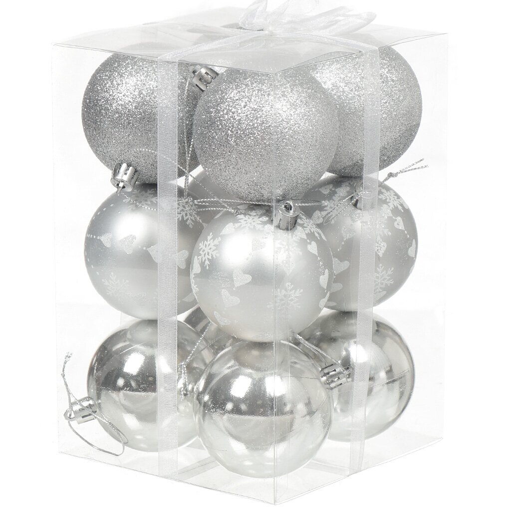 Елочный шар 12 шт, серебро, 7 см, пластик, SY18CBB-246