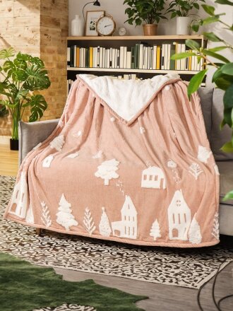 Плед 1.5-спальный, 150х200 см, микрофибра, 100% полиэстер, Silvano, Домики, кофе с молоком, AI-1504010