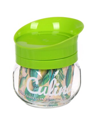 Банка для сыпучих продуктов, стекло, 350 мл, с пластиковой крышкой-дозатором, 00673-00001, салатовая