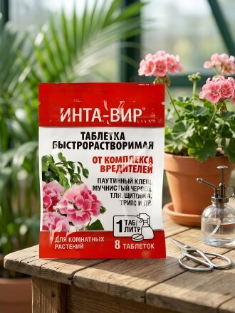 Инсектицид от комплекса вредителей на комнатных растениях, таблетки, 8 шт, 1 г, Инта-вир