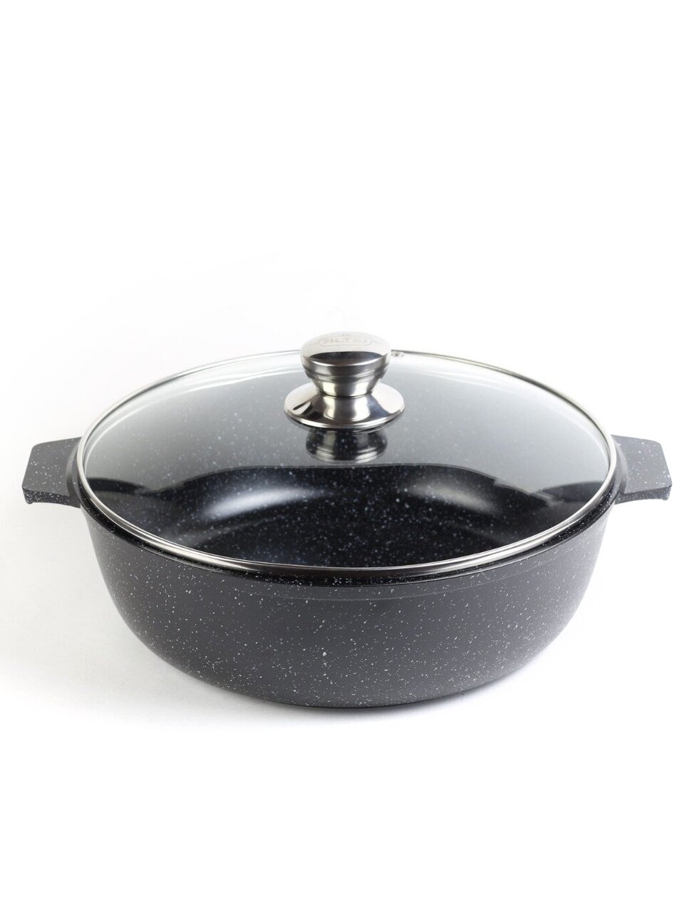Жаровня алюминий, 30 см, 5 л, антипригарное покрытие, Алтей, Granit Perfection black, 09-0550-310, с крышкой
