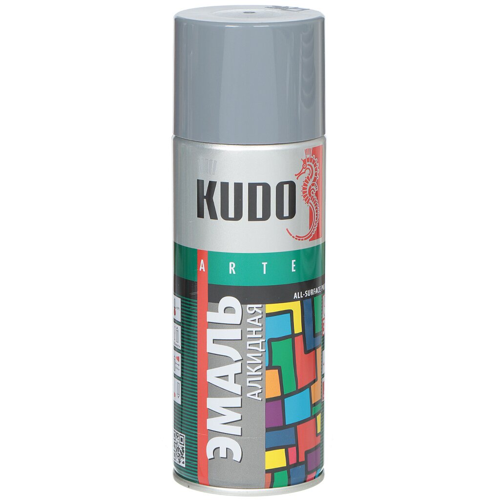 Эмаль аэрозольная, KUDO, универсальная, алкидная, глянцевая, темно-серая, 520 мл, KU-1016