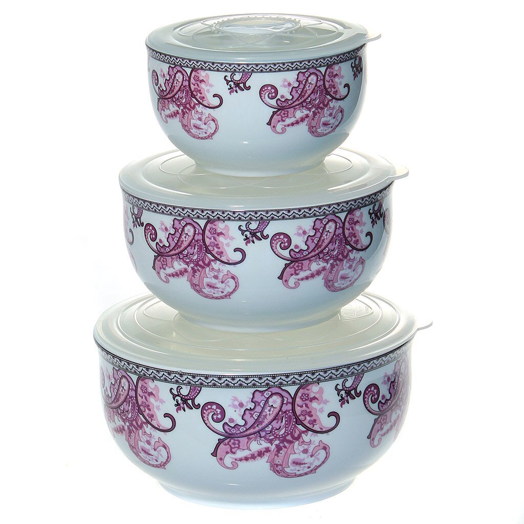 Ф Салатники 3шт (250мм, 500мм, 900мм) с крышкой цветы 12104/12918WB