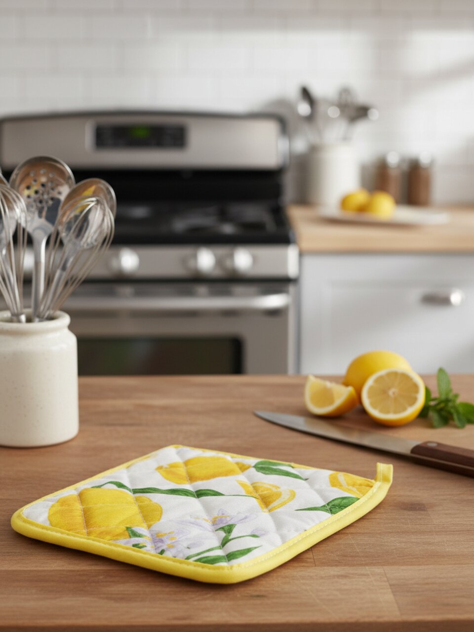 Прихватка 18х18 см, 100% хлопок, лимоны, Узб-н