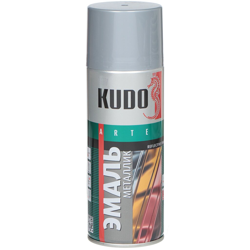 Эмаль аэрозольная, KUDO, универсальная, быстросохнущая, акриловая, глянцевая, металлик хром, 520 мл, KU-1027