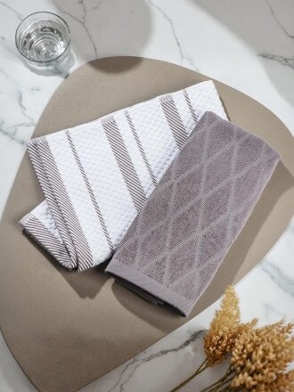 Набор полотенец кухонных 2 шт, 30х50 см, махровый, 100% хлопок, 400 г/м2, Silvano, Piano, серо-лиловый, Узбекистан