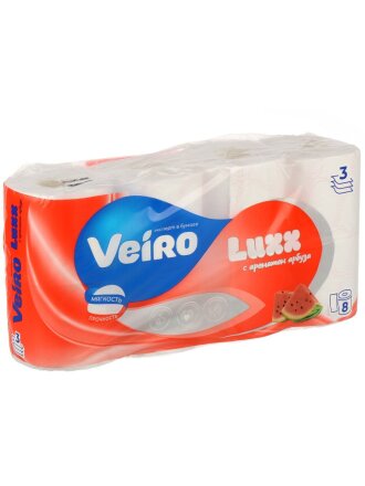 Туалетная бумага Veiro, Luxx, Арбуз, 3 слоя, 8 шт, 16.5 м, с втулкой