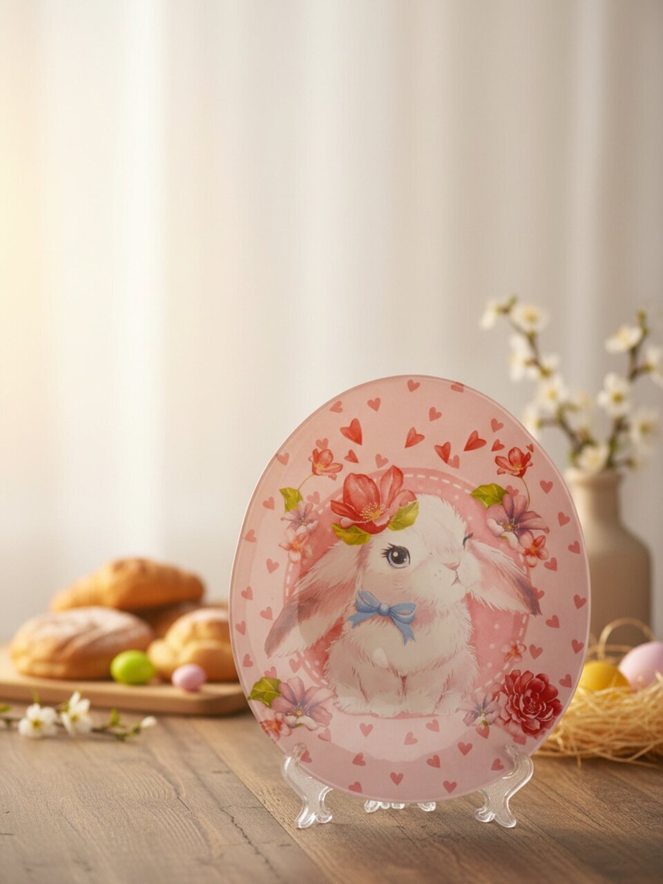 Подставка для яиц, стекло, 24х20.6х1.8 см, 10 ячеек, Пасха. Цветочный зайка, 7258268