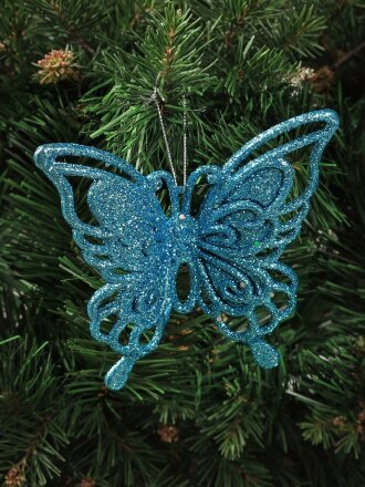 Елочное украшение Бабочка, голубое, 12.5х14 см, SYLKGJ-4822089B