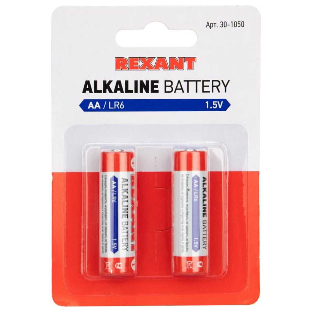 Батарейка Rexant, АА(LR6), алкалиновая, 1.5 В, блистер, 2 шт, 30-1050 батарейка rexant