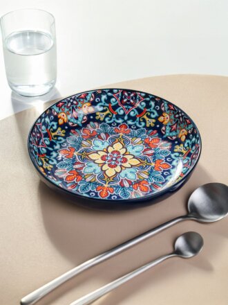 Тарелка обеденная, керамика, 20 см, Самарканд, Y4-9756, синяя