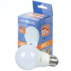 Лампа светодиодная E27, 12 Вт, 100 Вт, груша, 5000 К, свет холодный белый, JazzWay, PLED- SP A60