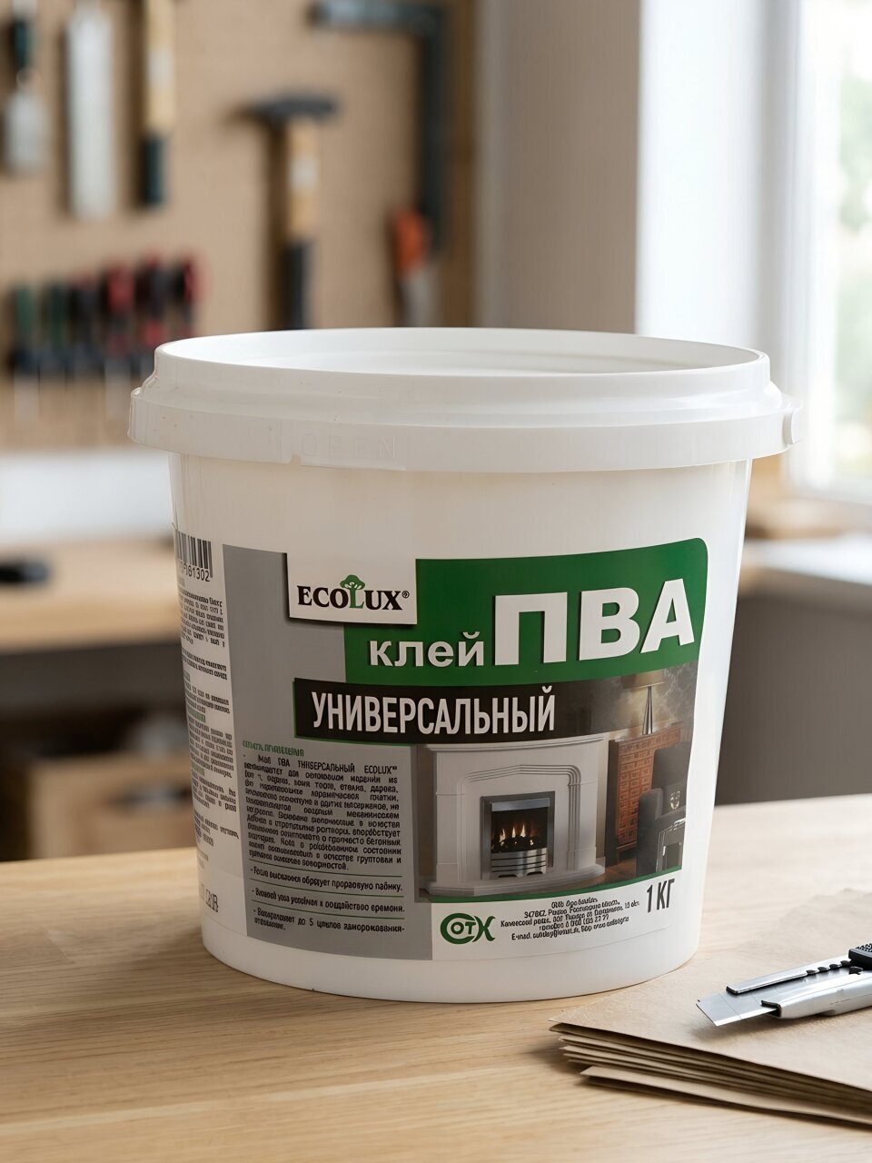 Клей ПВА Ecolux, универсальный, однокомпонентный, 1 кг