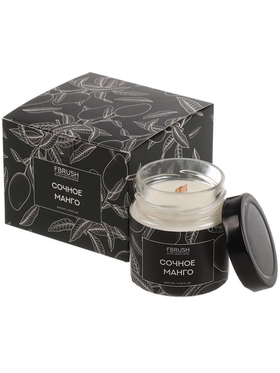 Свеча ароматизированная, 7.5х7 см, в стакане, Fbrush, Сочное манго, соевая, Black Aroma Home, 200 мл, SSB200-4