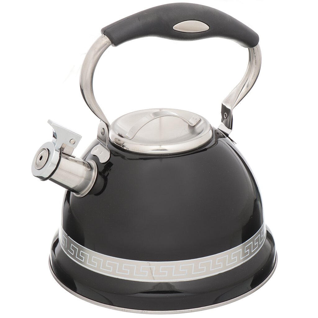 Чайник нержавеющая сталь, 2.5 л, со свистком, зеркальный, Vetta, Меандр, индукция, черный, 847-049