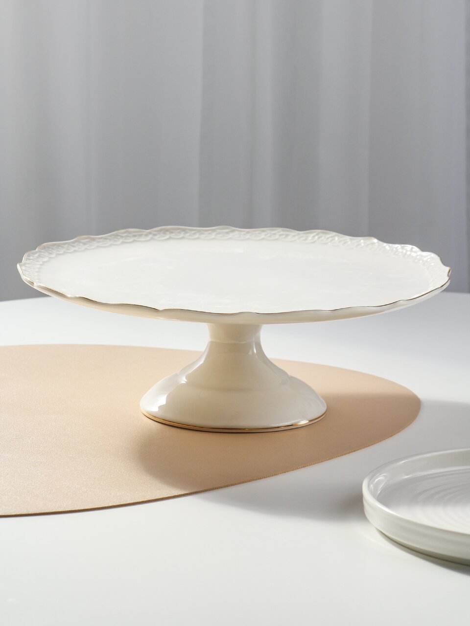 Тортница фарфор, 28 см, круглая, на ножке, Jewel, Кружево, ПС0010-14