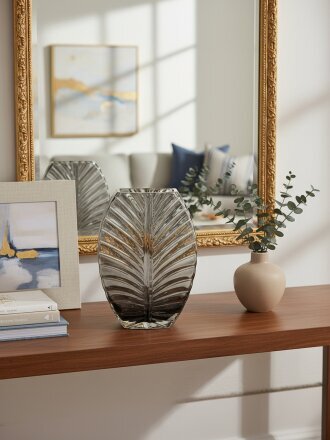 Ваза стекло, настольная, 25х18 см, Лист, A060205, графит