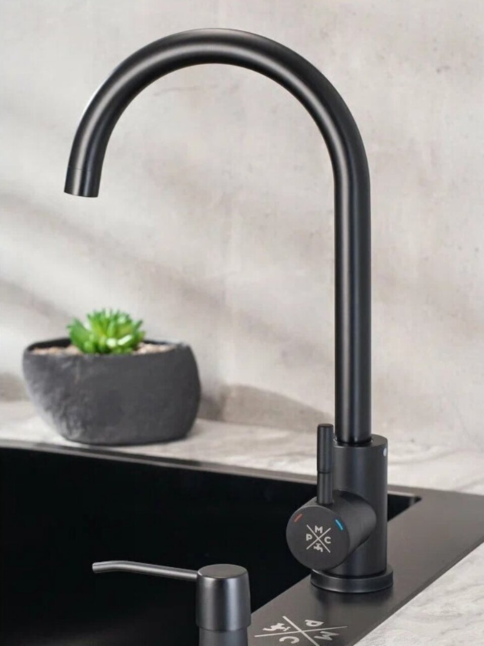 Смеситель для кухни, РМС, с картриджем, черный, SUS124BL-017F