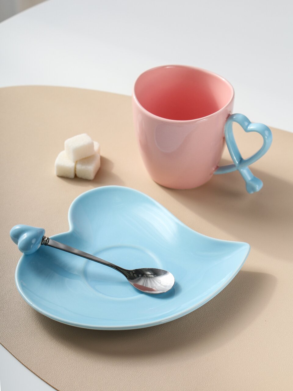 Чайная пара керамика, 3 предмета, на 1 персону, 300 мл, Сердечко, B010411, в ассортименте
