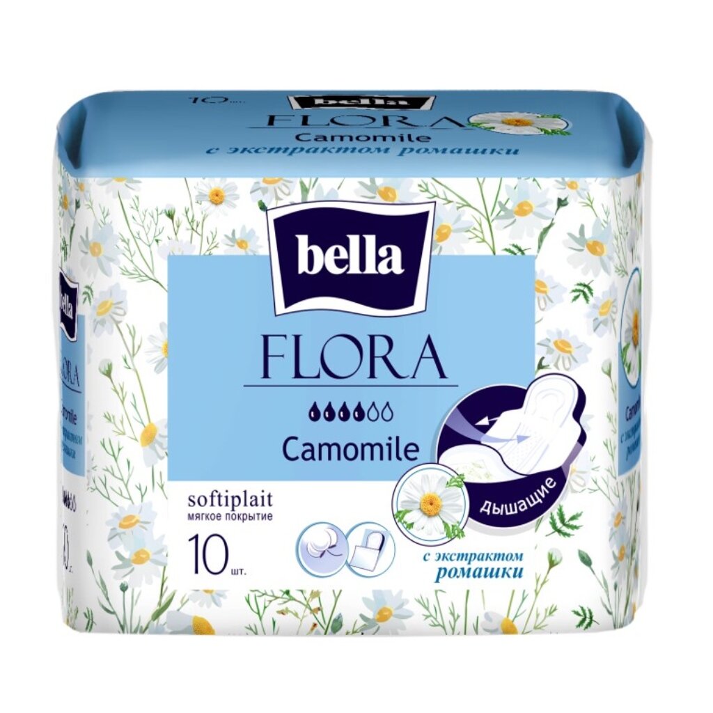 

Прокладки женские Bella, Flora Camomile, 10 шт, с экстрактом ромашки, BE-012-RW10-099