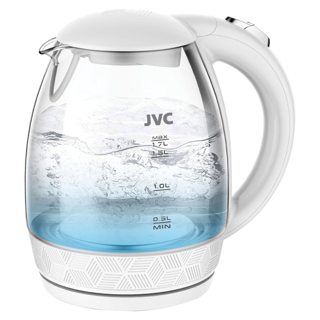 Чайник электрический JVC, JK-KE1514, белый, 1.7 л, 2200 Вт, скрытый нагревательный элемент, стекло чайник электрический jvc jk ke1705 1 7 л 2200 вт скрытый нагревательный элемент стекло