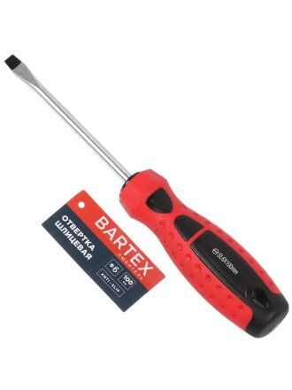 Отвертка плоская, Bartex, SL6, 6х100 мм, антискользящая двухкомпонентная, CrV сталь, Любитель
