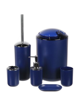 Набор для ванной 6 предметов, синий, пластик, урна, дозатор, ершик, подставка для зубных щеток, мыльница, стакан, T2022-7068