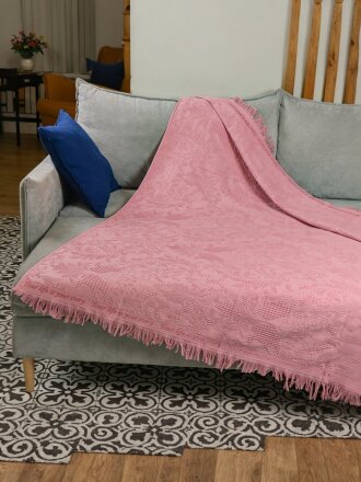 Плед 1.5-спальный, 150х180 см, 100% хлопок, Barkas, Green Days, пудрово-розовый, AI-2209002