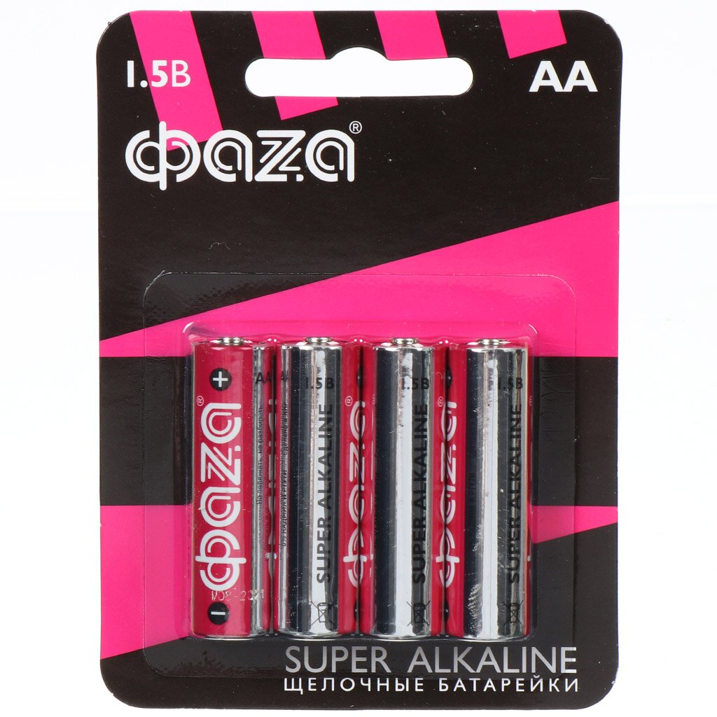 Батарейка ФАZА, АА (LR06, LR6), Super Alkaline, алкалиновая, 1.5 В, блистер, 4 шт, 5000285 батарейка фаzа аа lr06 lr6 super alkaline алкалиновая 1 5 в блистер 4 шт 5000285