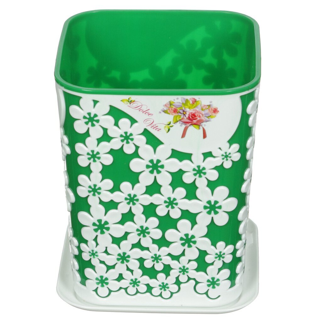 Горшок для цветов пластиковый Альтернатива М3593 Дольче Вита бело-зеленый, 1 л