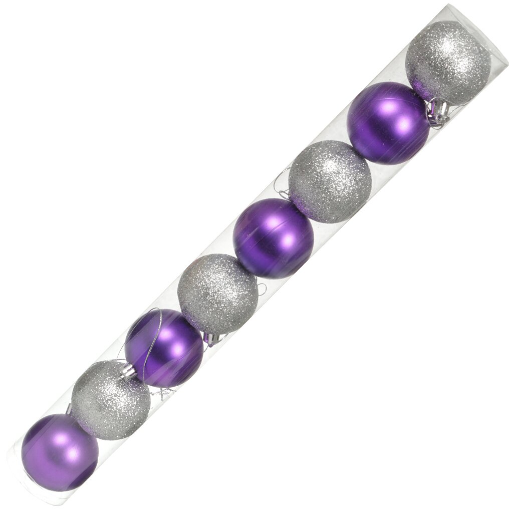 Елочный шар 8 шт, серебряный, пурпурный, 6 см, SY16-55