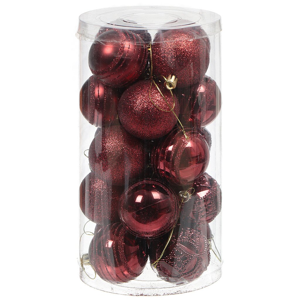 Елочный шар 20 шт, винно-красный, 6 см, пластик, SY18CBB-137